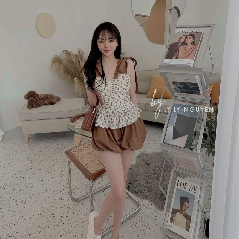 set chấm bi nơ vai hot hit. màu siu tây ạ