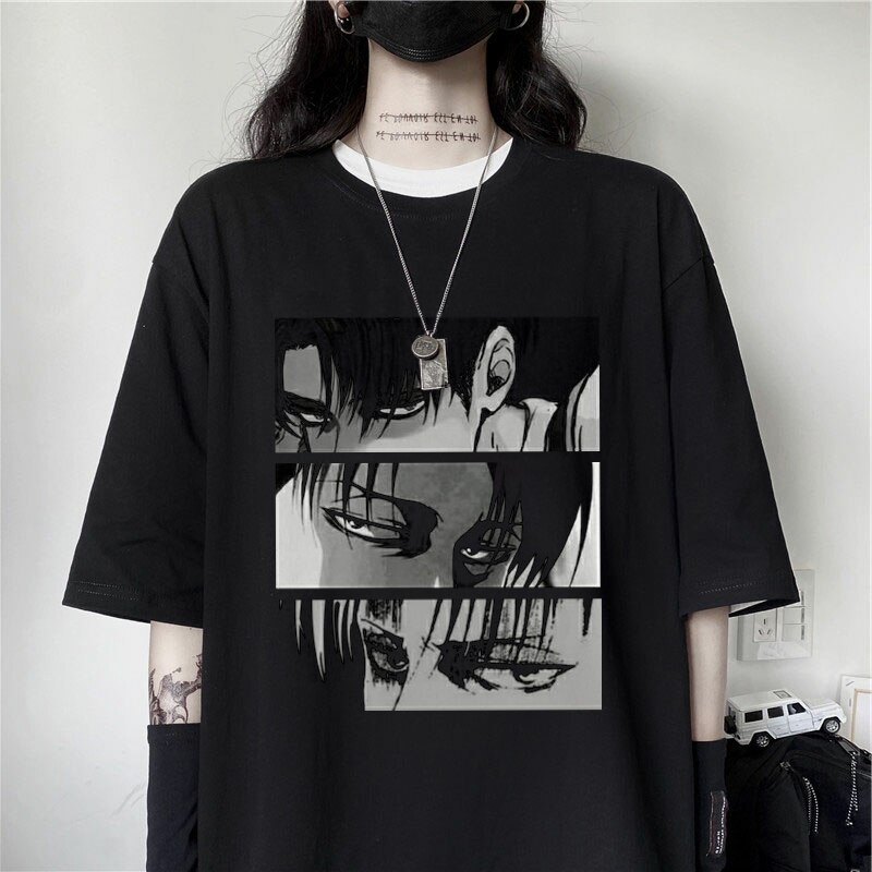 Anime gothic Nhật Bản Attack On Titan Áo thun nữ Mùa hè y2k thời trang hip hop cộng với kích thước thời trang dạo phố quần áo nữ punk tối