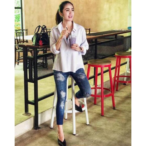 Quần Legging Vải Jean Rách Thời Trang Cao Cấp Cho Nữ