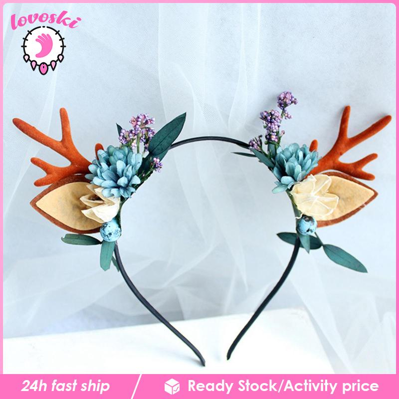 Băng Đô Cài Tóc Hình Sừng Hươu Đính Hoa Dễ Thương