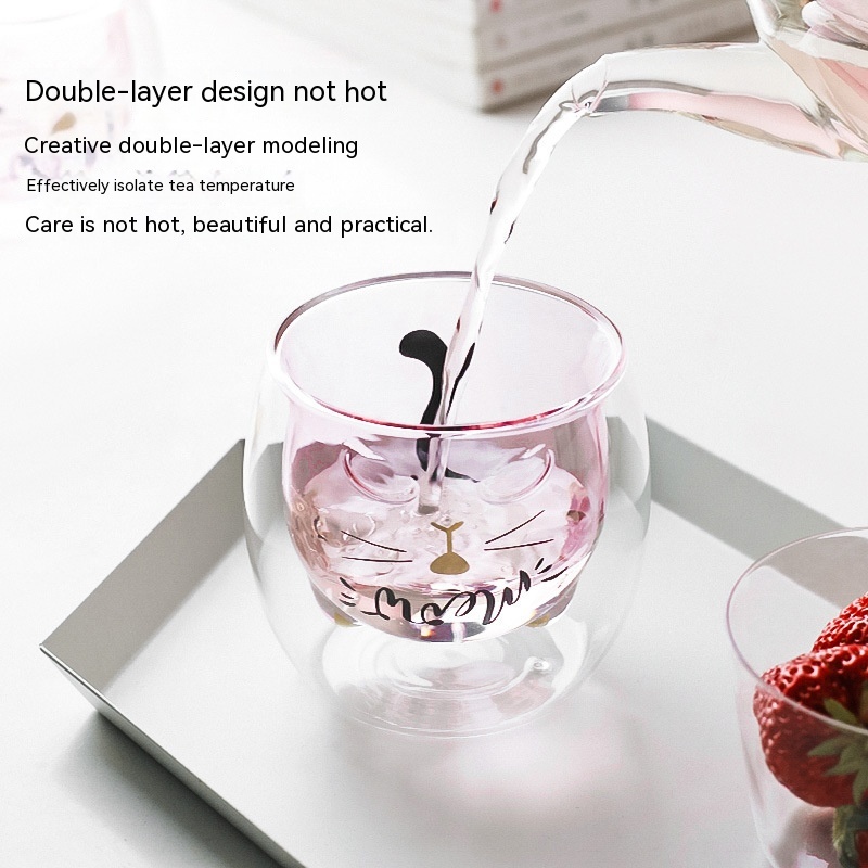 Bộ Ấm Trà Bằng Thủy Tinh Dày Chịu Nhiệt Độ Cao Họa Tiết Mèo Dễ Thương