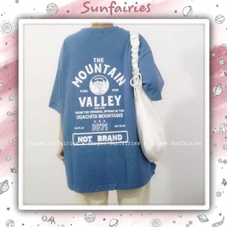 Áo thun cotton ulzzang QC freesize, áo phông dáng rộng Mountain - Xanh