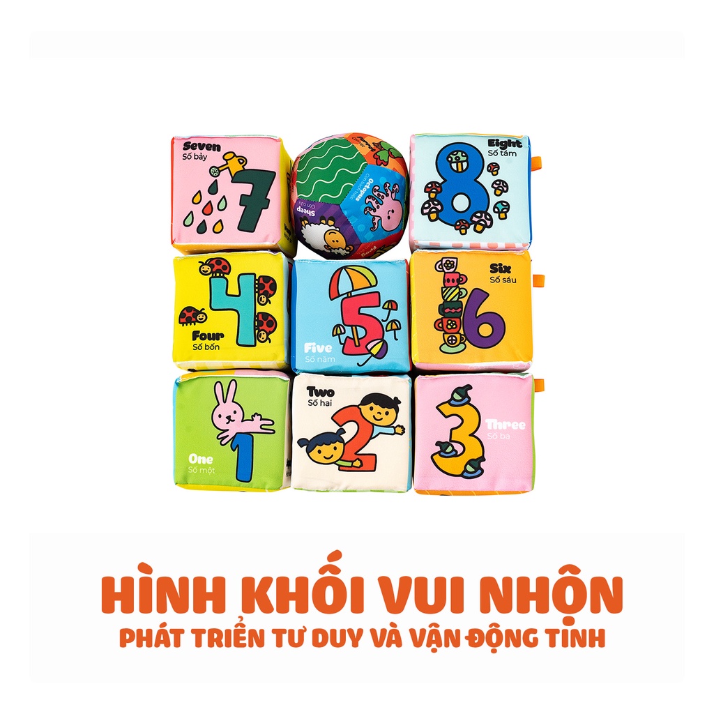 [Tặng kèm bóng vải] Bộ 8 đồ chơi hình khối xúc xắc vui nhộn Lalala Baby, vừa chơi vừa học tập TRAVEL BLOCK
