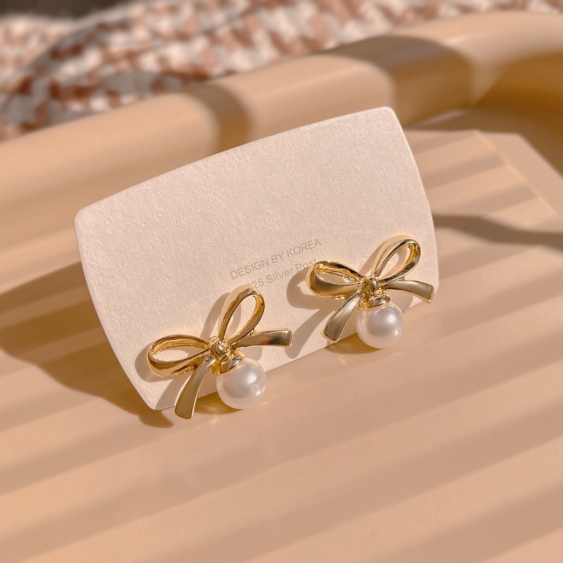 Bông Tai Hình Nơ Đính Ngọc Trai Thời Trang Hàn Quốc