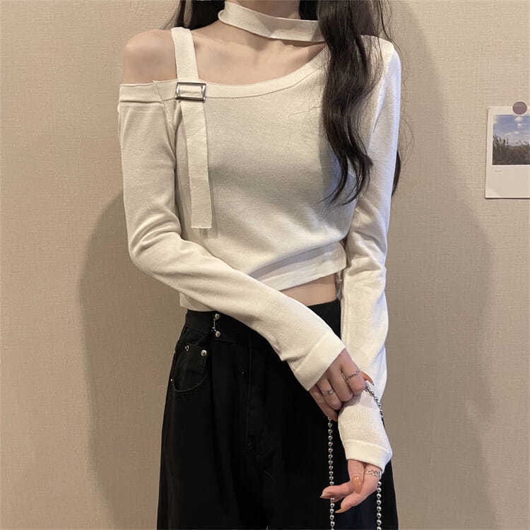 Áo Thun Dệt Kim Tay Dài Hở Vai Thời Trang Dành Cho Nữ