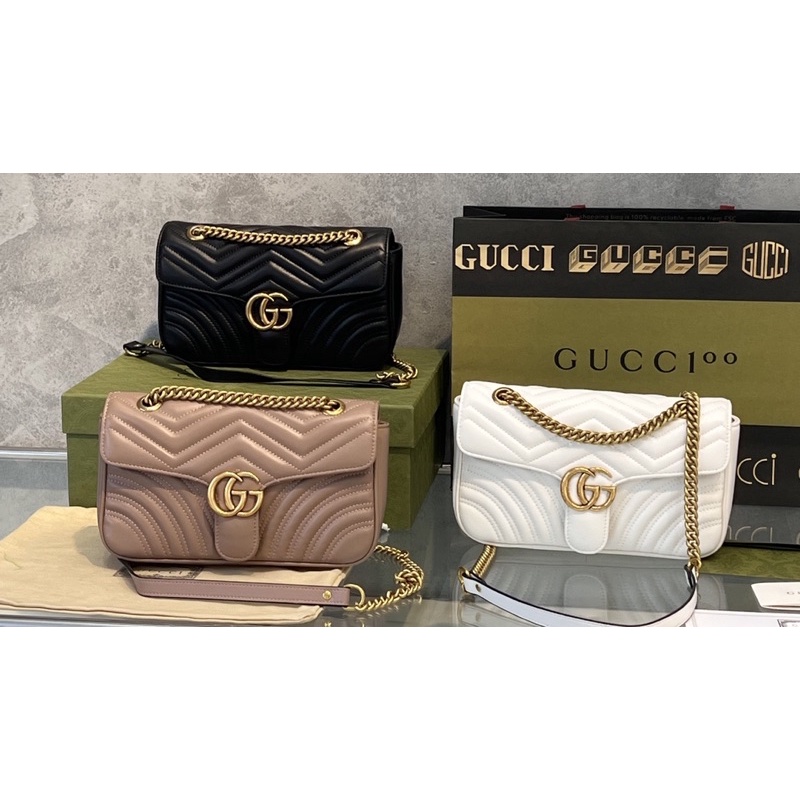 Túi Xách Gucci Marmont Size 26 Trắng Đen Hồng - By Anh Dinh Phuong