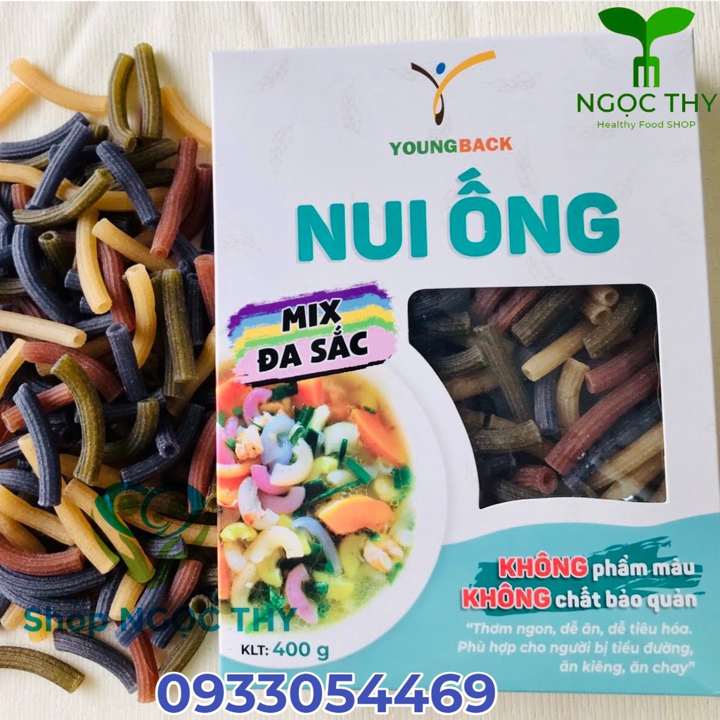 Nui ống đa sắc (gạo lứt, lúa mạch, chùm ngây, hoa đậu biếc) Young Back hộp lớn 400gr