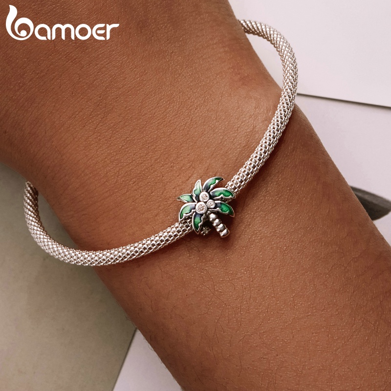 Charm BAMOER bạc 925 hình cây dừa thời trang DIY lắc tay cho nữ
