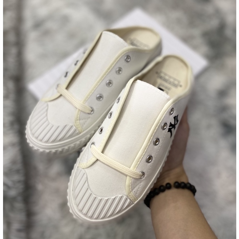 Giày sục nữ thể thao M.L.B Ny ⚡CAO CẤP⚡ Giày sục nữ đạp gót vải canvas classic màu trắng đẹp, mẫu hotrend - Full box