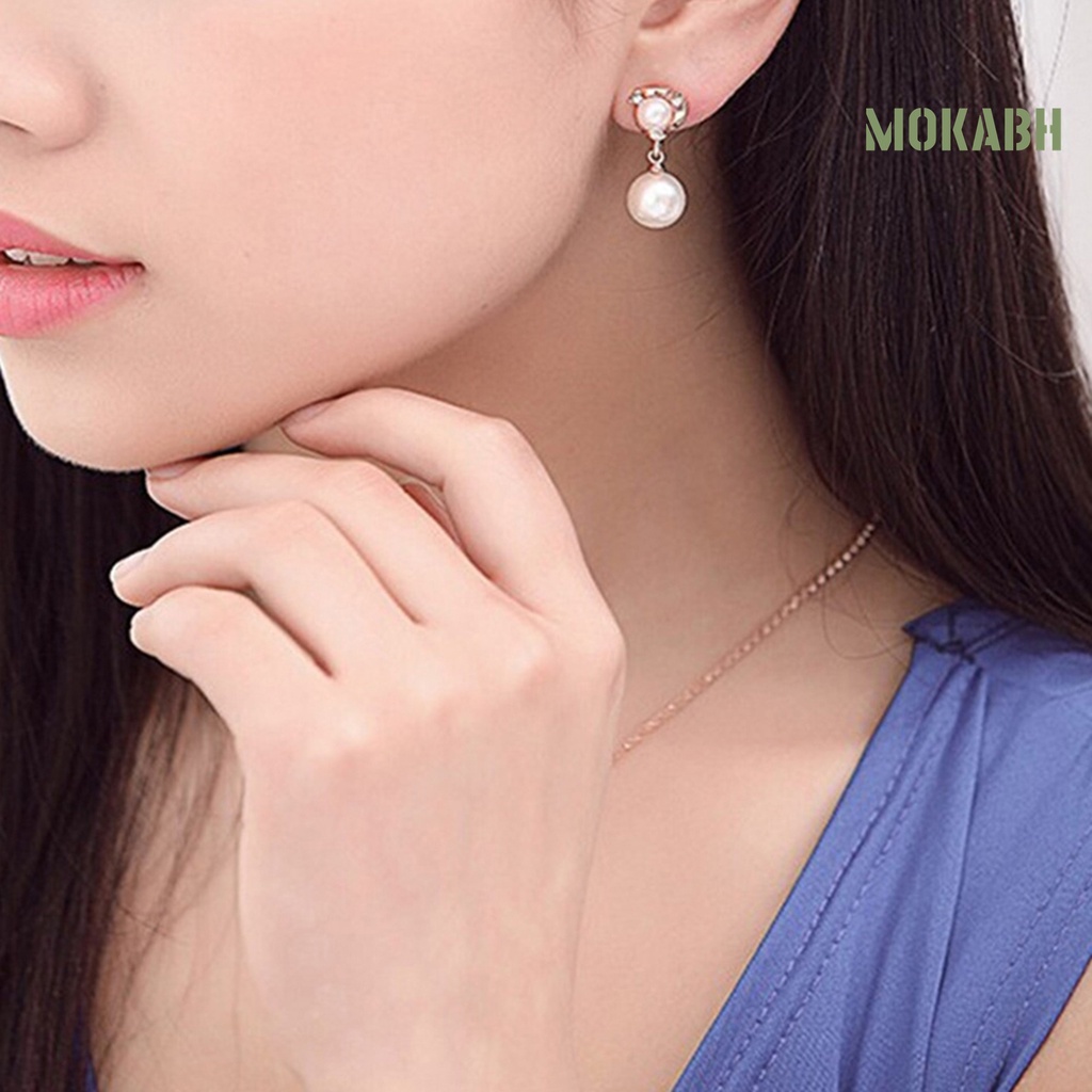 Khuyên Tai Dạng Vòng Lủng Lẳng Xỏ Hạt Ngọc Trai Nhân Tạo Phối Tua Rua 2 Màu Thời Trang Dự Tiệc