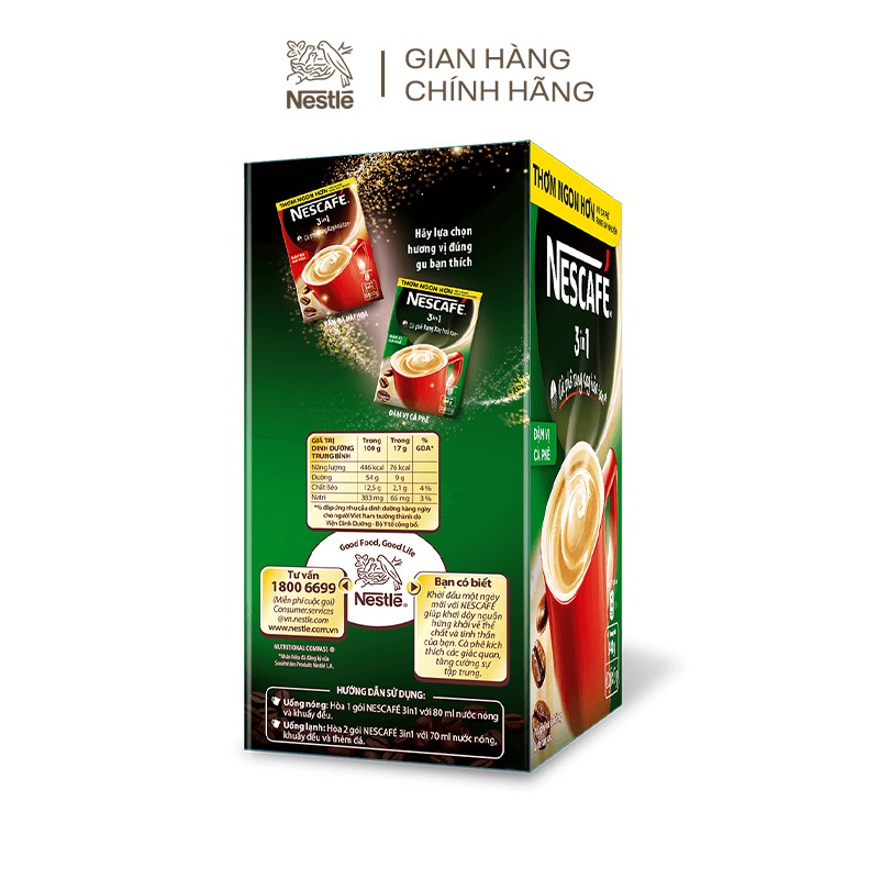 Cà phê rang xay hòa tan NESCAFÉ 3in1 Đậm vị cà phê (Hộp 20 gói x 17g)