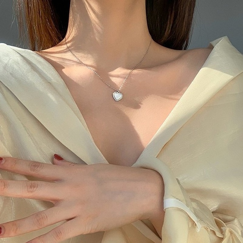 Vòng cổ mặt trái tim đính đá opal phong cách Hàn Quốc thời trang