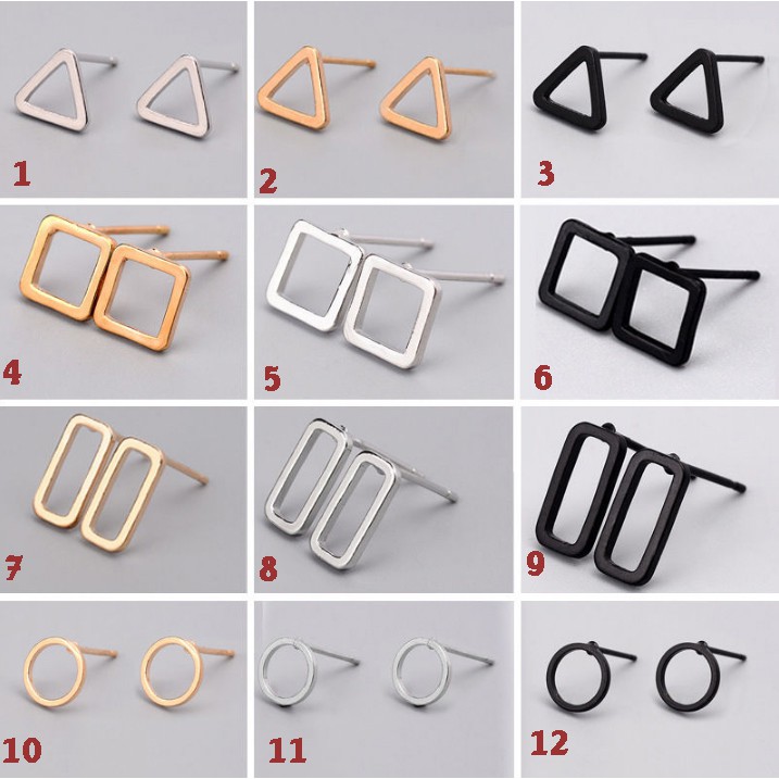 Bông tai/khuyên tai hình chữ nhật rỗng (BT117)