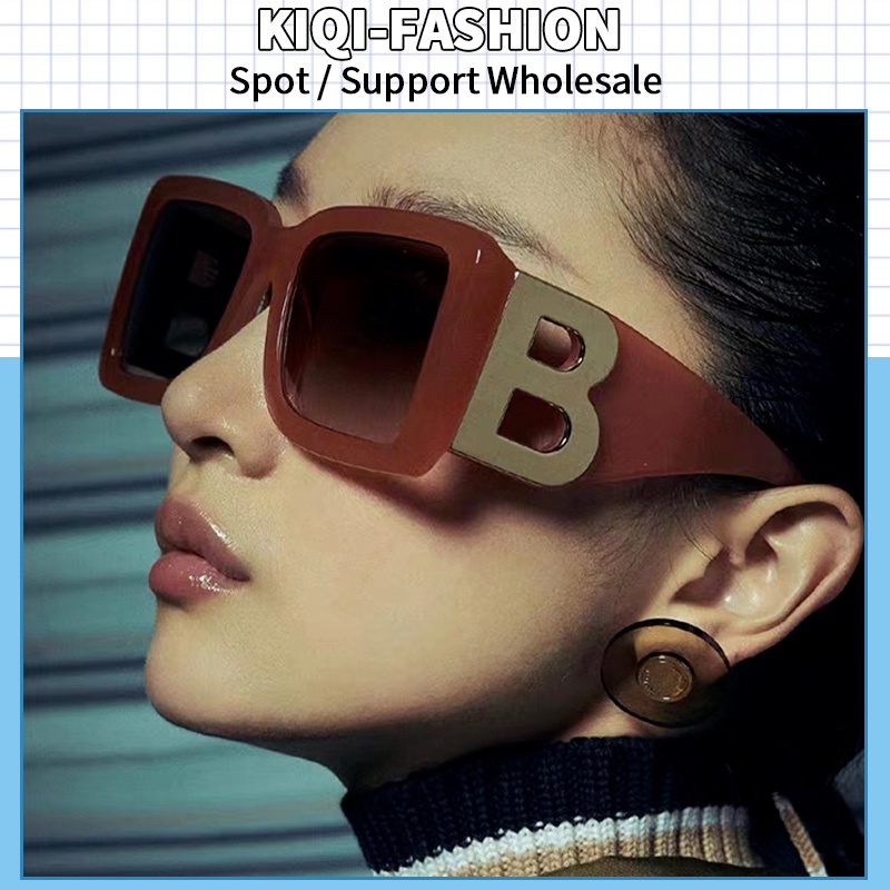 (KIQI-FASHION) COD Kính Mát Gọng Vuông Lớn Chống Tia Uv400 Phong Cách Âu Mỹ Cổ Điển Thời Trang Cho Nữ