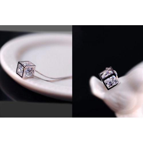 Mặt dây chuyền mạ bạc mặt hình khối thời trang