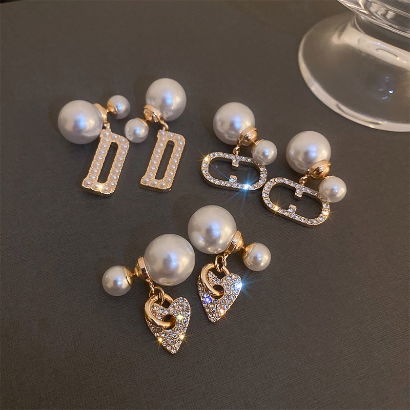 Bông Tai Chữ Cái Đính Ngọc Trai Phong Cách Hàn Quốc Dành Cho Nữ