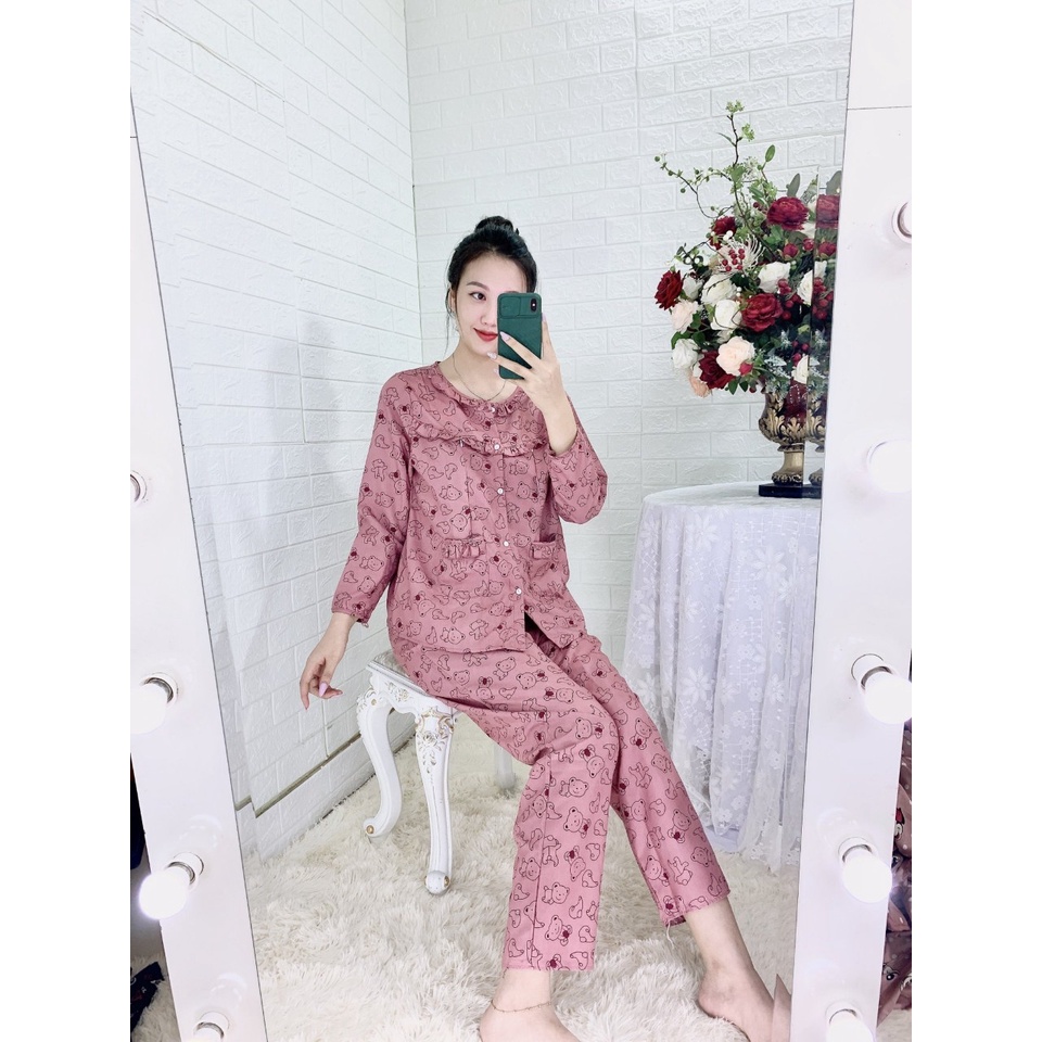 Bộ đồ bầu và sau sinh dài tay CHẤT KATE mềm mát áo có khóa cho con bú tiện lợi XẢ KHO