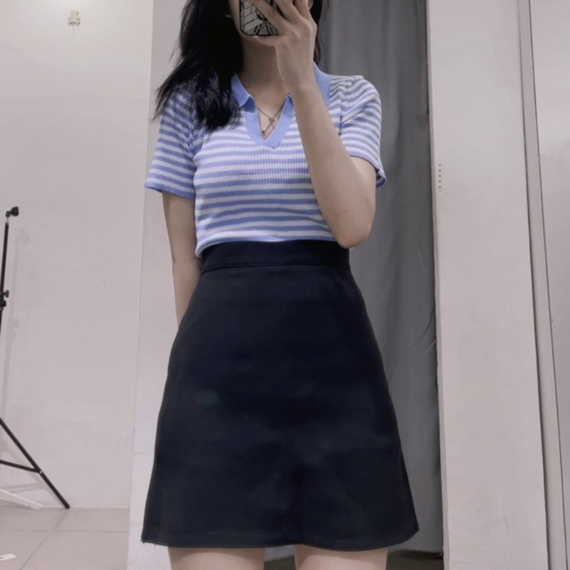 Áo kẻ nhỏ pha xanh