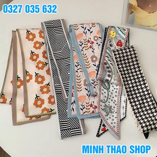 Khăn Lụa Buộc Tóc Quàng Cổ Quấn Túi Xách In Họa Tiết Thời Trang Hàn Quốc Nữ / 100x8 cm