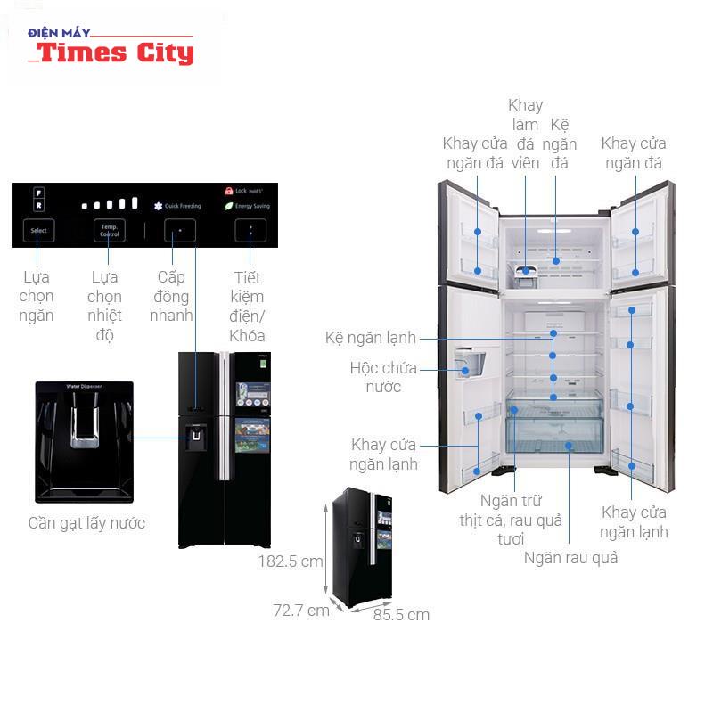 Tủ lạnh Hitachi R-FW690PGV7(GBK) 4 cánh màu đen