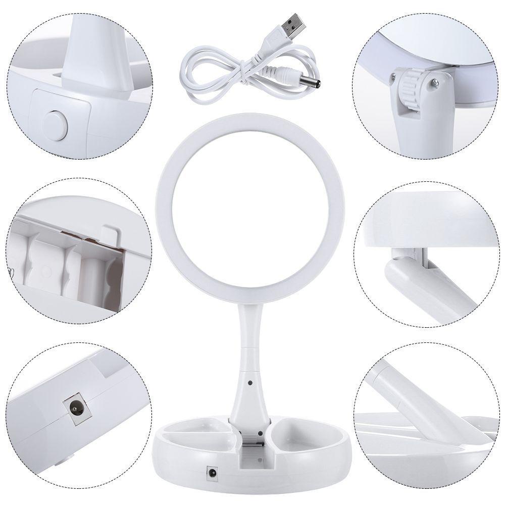 Gương Trang Điểm Dạng Gập Nhỏ Gọn Có Đèn LED Kết Nối Cổng Micro USB