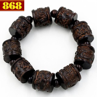 Chuỗi đeo tay trụ rồng thần mộc nâu đen