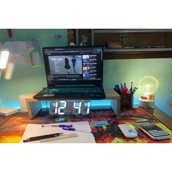 Kệ gỗ để màn hình máy tính, laptop cho bàn làm việc, kt 20x50x10cm hình feedback phía sau