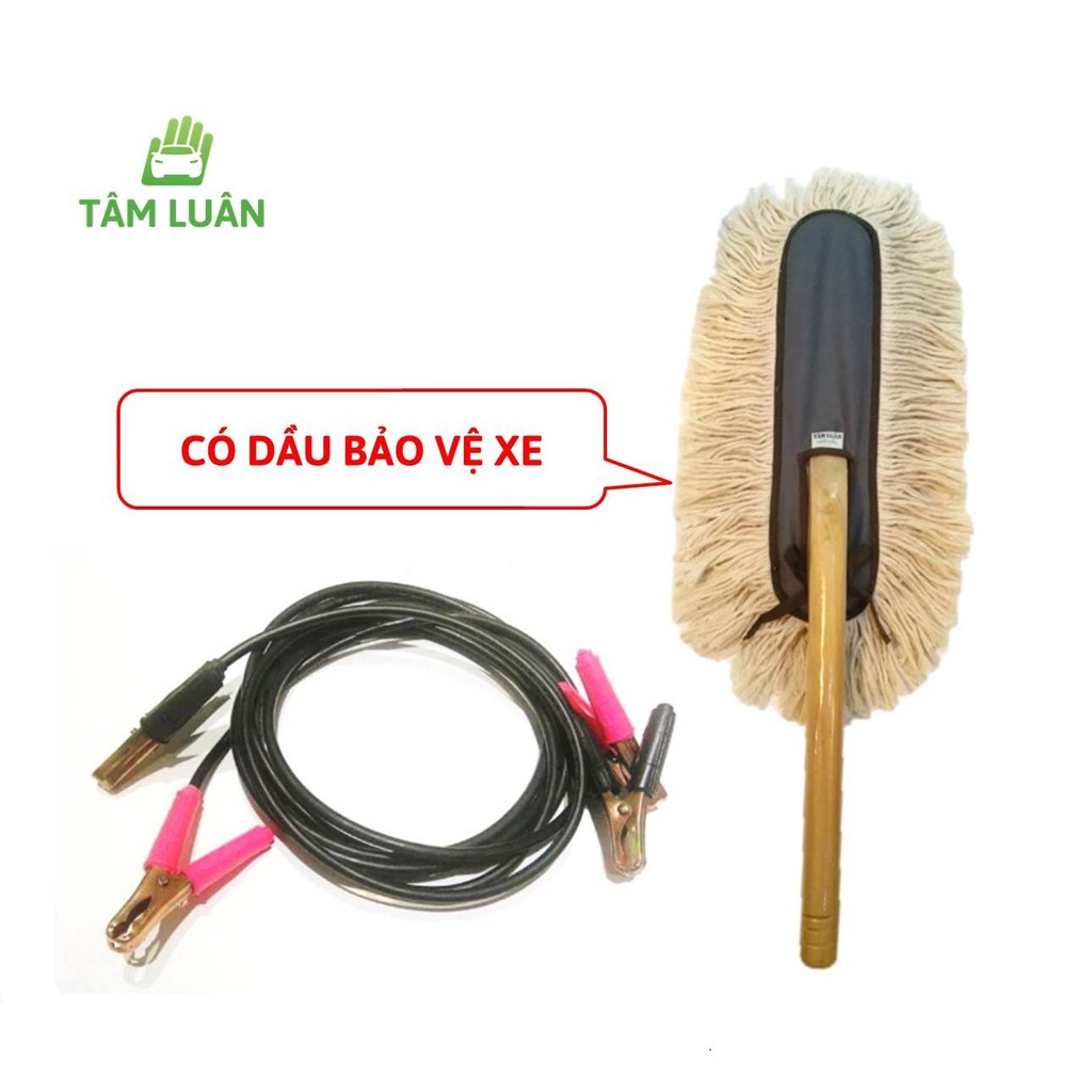 Combo chổi quét ô tô tẩm dầu và cáp câu điện ắc quy xe 4-8 chỗ