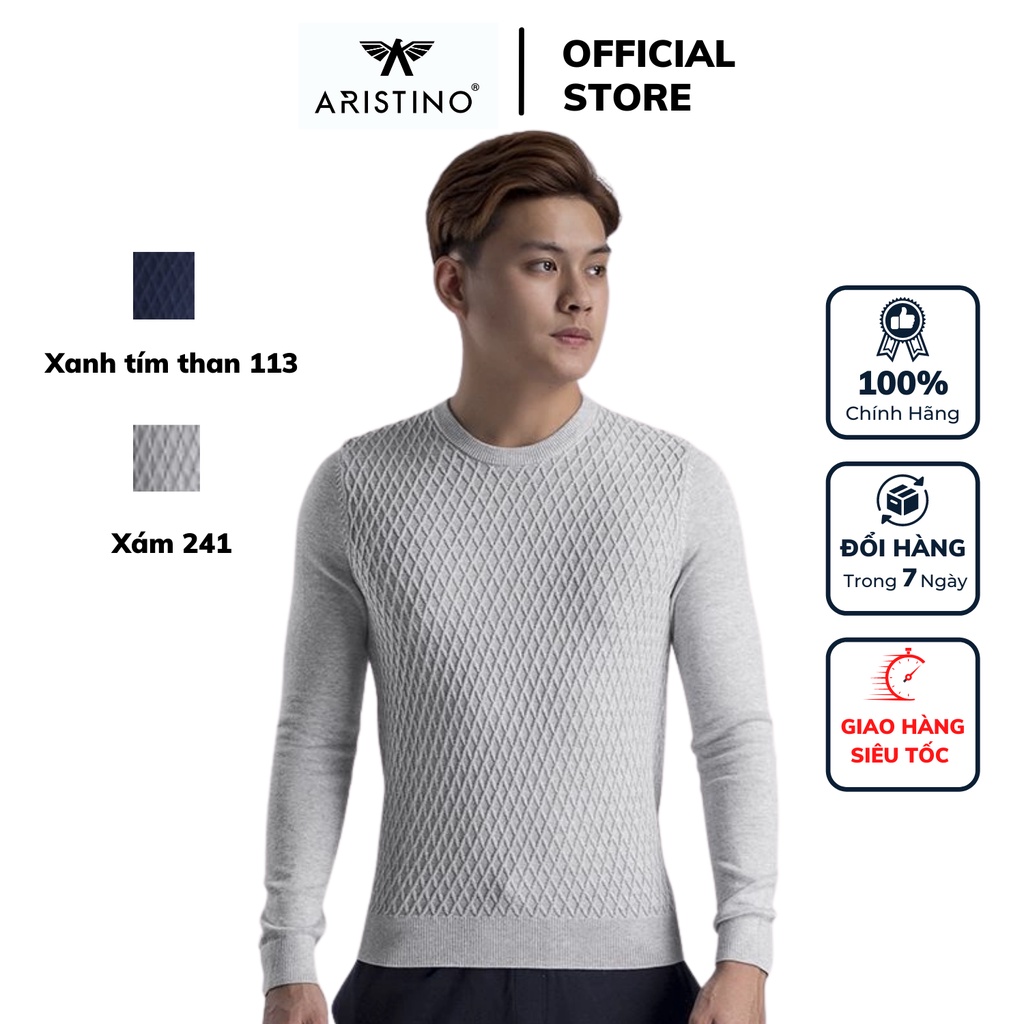 [Mã BMBAU50 giảm 7% đơn 99K] Áo len mùa đông Aristino cổ tròn dáng Slim fit 2 màu lựa chọn dệt đan chéo AWO011W8