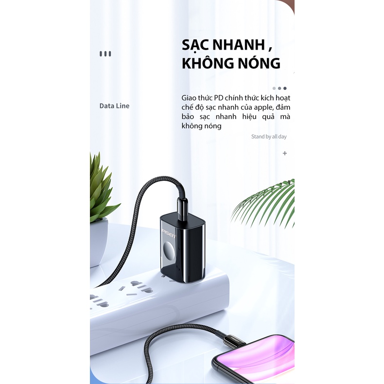 Combo sạc và cáp sạc PISEN Quick 18W - -Hàng chính hãng, bảo hành 18 tháng