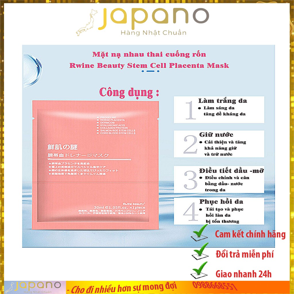 Mặt nạ nhau thai cừu, cuống rốn tế bào gốc Rwine Beauty Nhật Bản dưỡng da, cung cấp độ ẩm, tái tạo collagen 40ml Japano | BigBuy360 - bigbuy360.vn