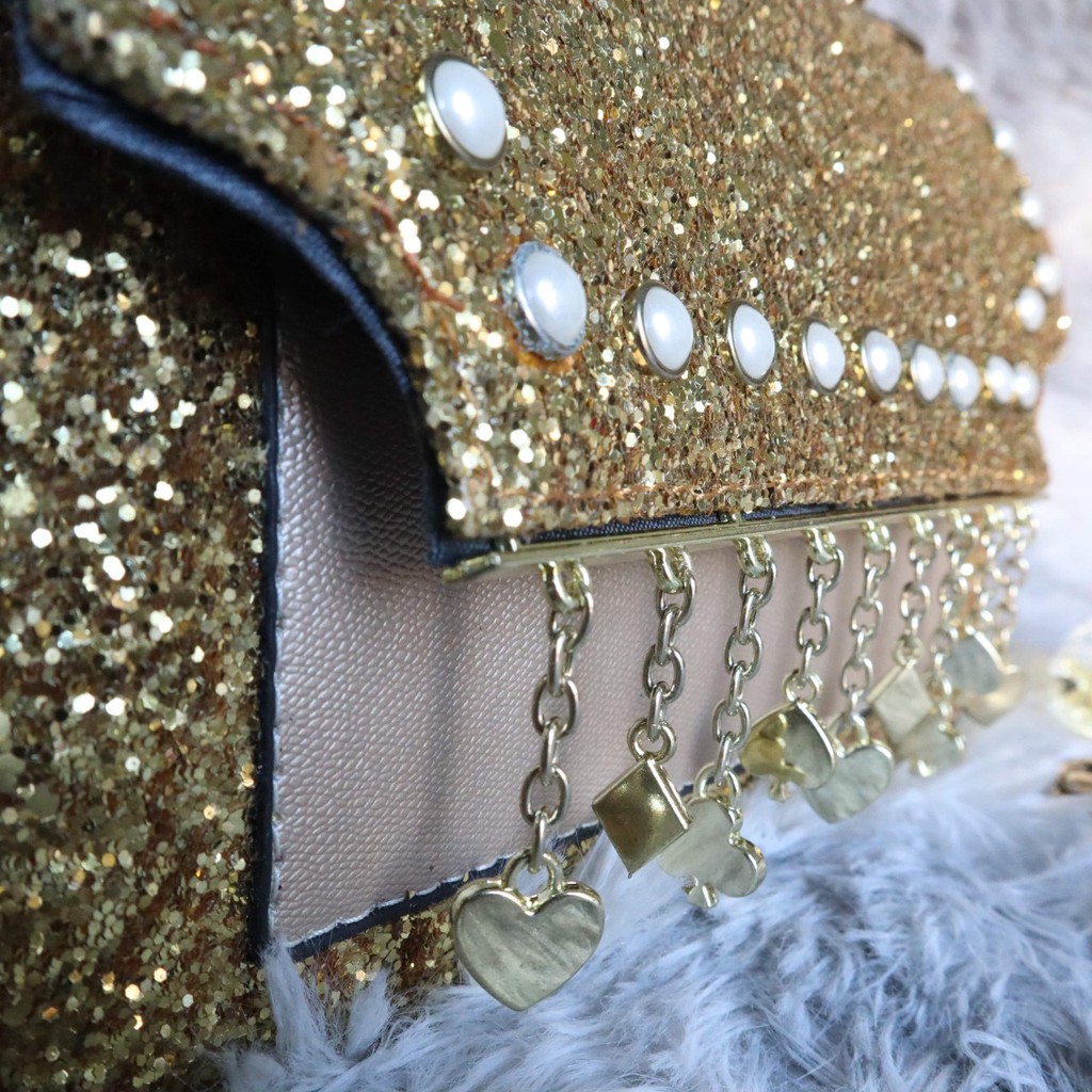 Túi xách nữ công sở mini đẹp cao cấp - mẫu xích đinh Kim sa BB01 khóa bấm - Túi xách đeo chéo hoặc xách tay đều đẹp