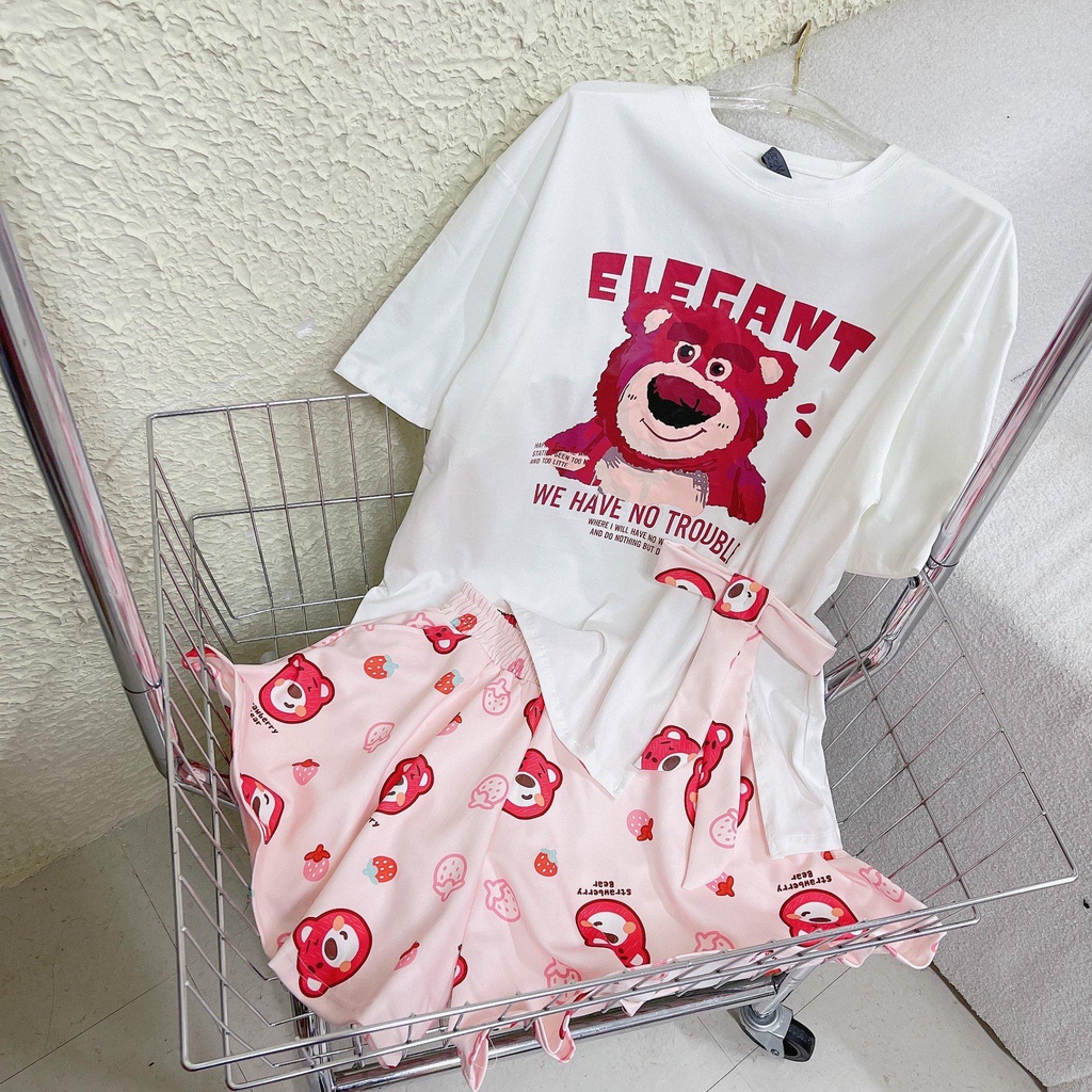 Set áo xẻ hình gấu dâu