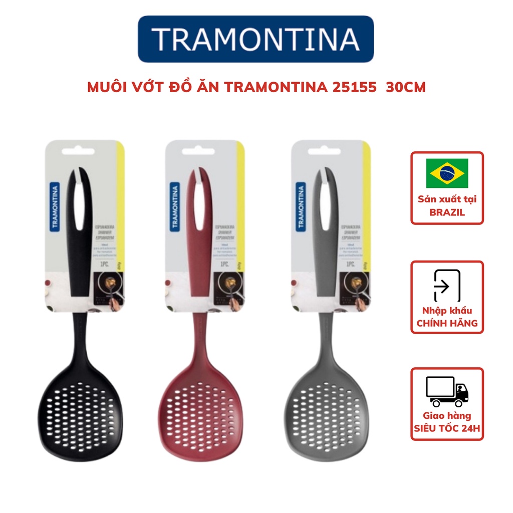 Muôi vớt đồ ăn Tramontina 25158 nhiều lỗ chất liệu nhựa PA cao cấp ba màu 30cm nhập khẩu chính hãng từ Brazil