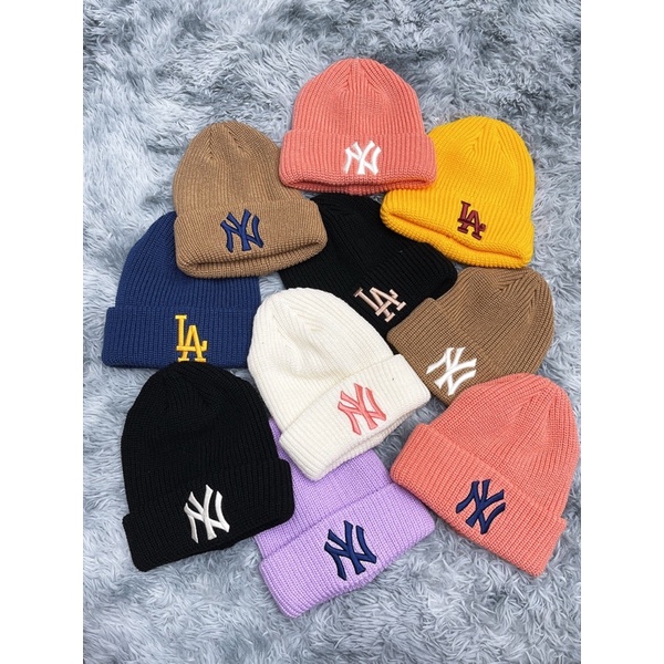 Mũ Len MLB unisex Beanie Kiểu Dệt Kim Thiết Kế Đơn Giản Hợp Thêu Chữ Thời Trang Cho Nữ
