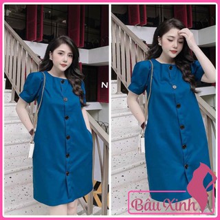 Váy bầu công sở - đầm bầu đẹp dáng suông hàng cúc đen 2 màu xanh đen BN43