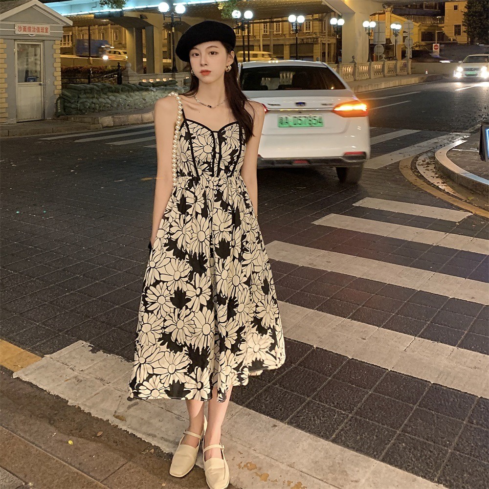 Đầm Hai Dây Dáng Dài Họa Tiết Hoa Thời Trang Cho Nữ