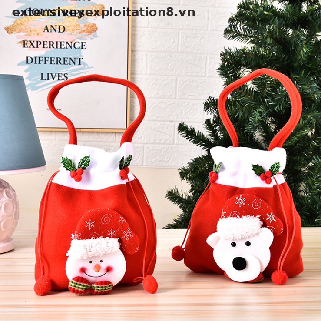 1 Túi Đựng Kẹo Vải Lanh In Hình Ông Già Noel Giáng Sinh Tinh Tế