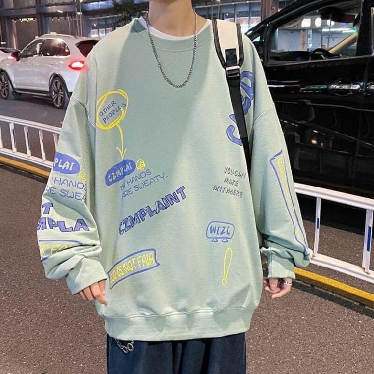 Áo Nỉ Sweater Hình Chữ Siêu Đẹp Nhiều Màu Chất Dày Mịn Form Rộng Unisex Nam Nữ