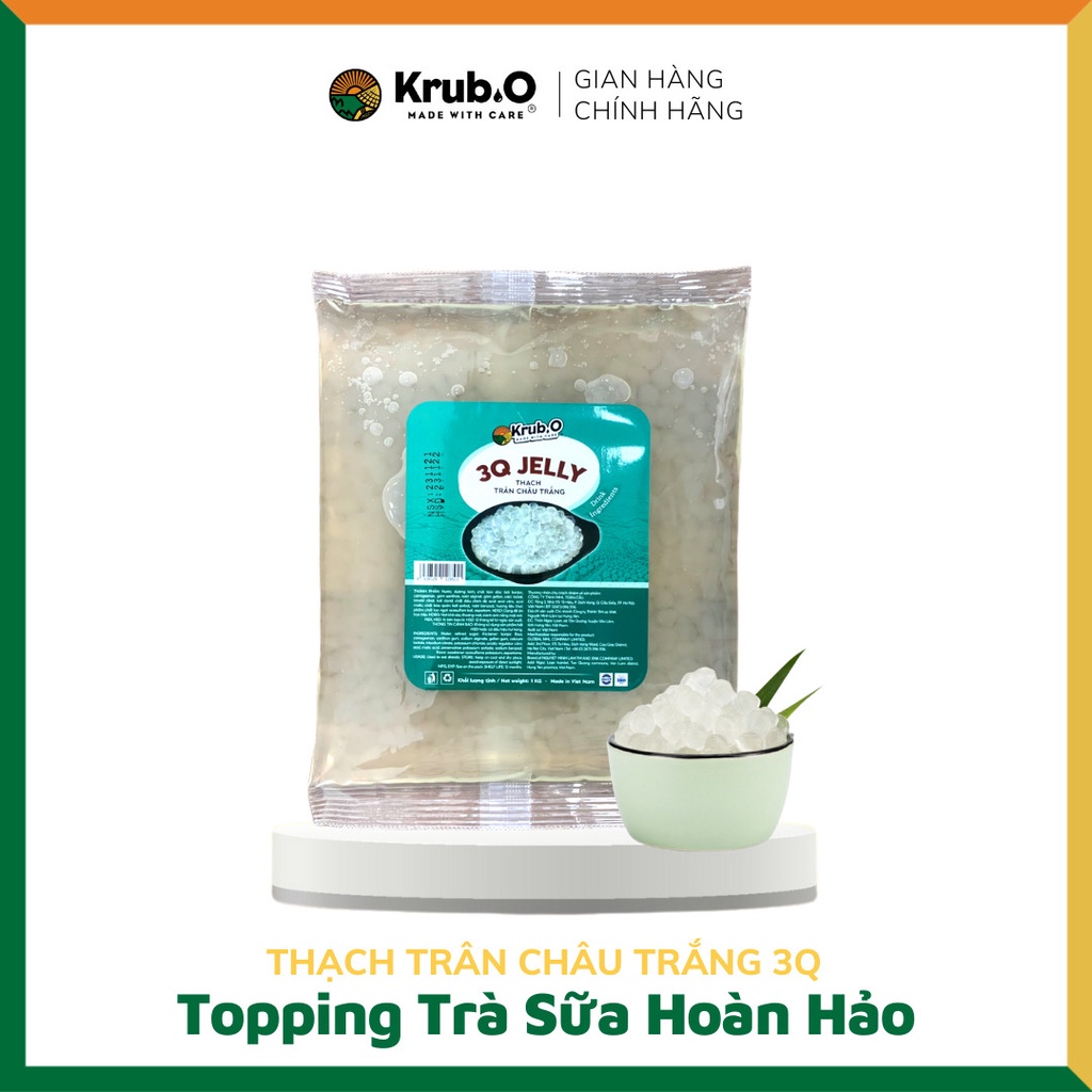 Thạch trân châu trắng 3Q Krub.O dai giòn túi 1Kg - Topping trà sữa, món tráng miệng thơm ngon - Thương hiệu Việt