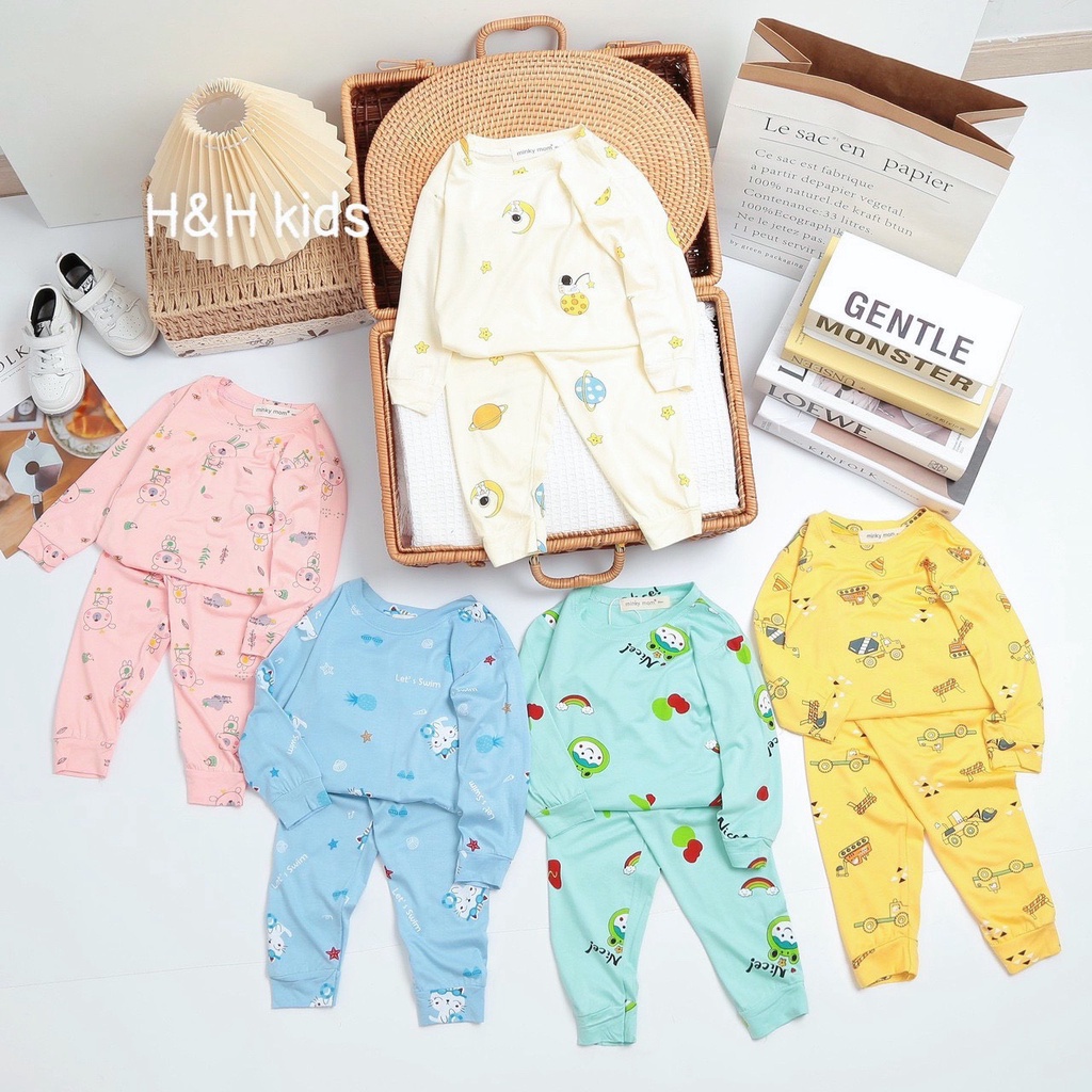 [Bé 7-27kg] Bộ dài tay thun lạnh in hình Minky Mom mềm mịn mát cho bé trai bé gái từ 7-27kg - HÀNG LOẠI 1