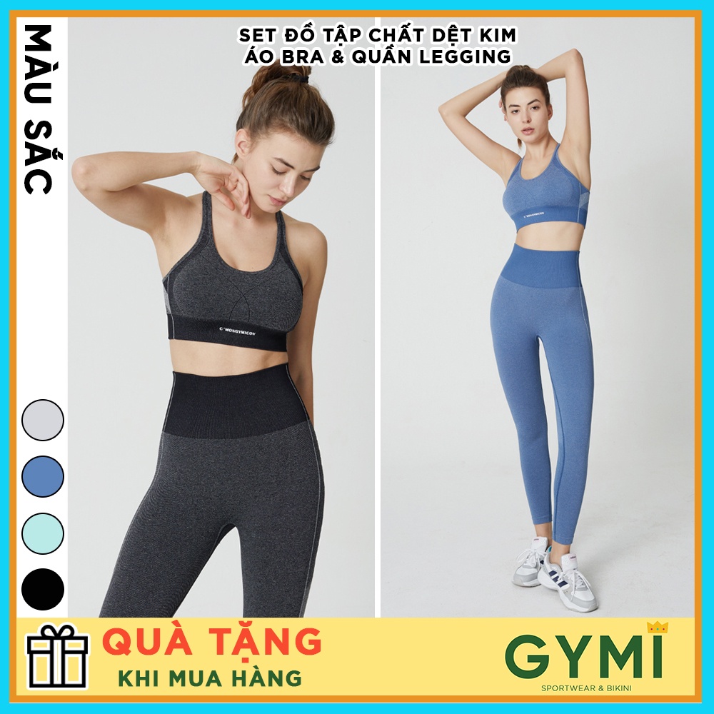 Set bộ đồ tập gym yoga nữ GYMI SET17 gồm áo bra kèm mút ngực và quần legging nâng mông chất dệt kim thể thao