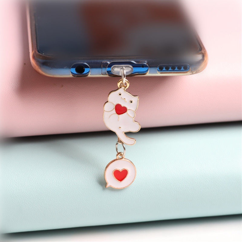 Phụ Kiện Trang Trí Phích Cắm Sạc Chống Bụi Hình Mèo Trắng Đen Dễ Thương Cho Điện Thoại