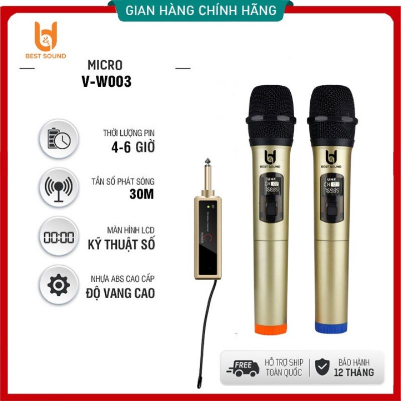 Bộ Micro Karaoke không dây BEST SOUND V-W003 (mic đôi). Wireless Micro đa năng dùng cho loa kéo, Amply, phòng họp....