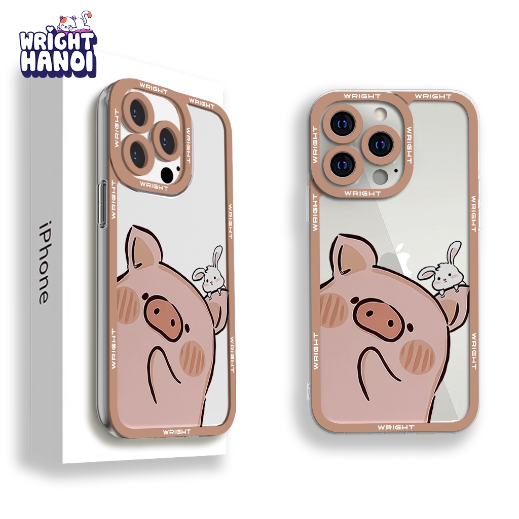 Ốp lưng iphone cạnh vuông thỏ và heo cho cặp đôi wrightcase 6plus/6splus/7/7plus/8/8plus/x/xs/11/12/pro/max/plus/promax