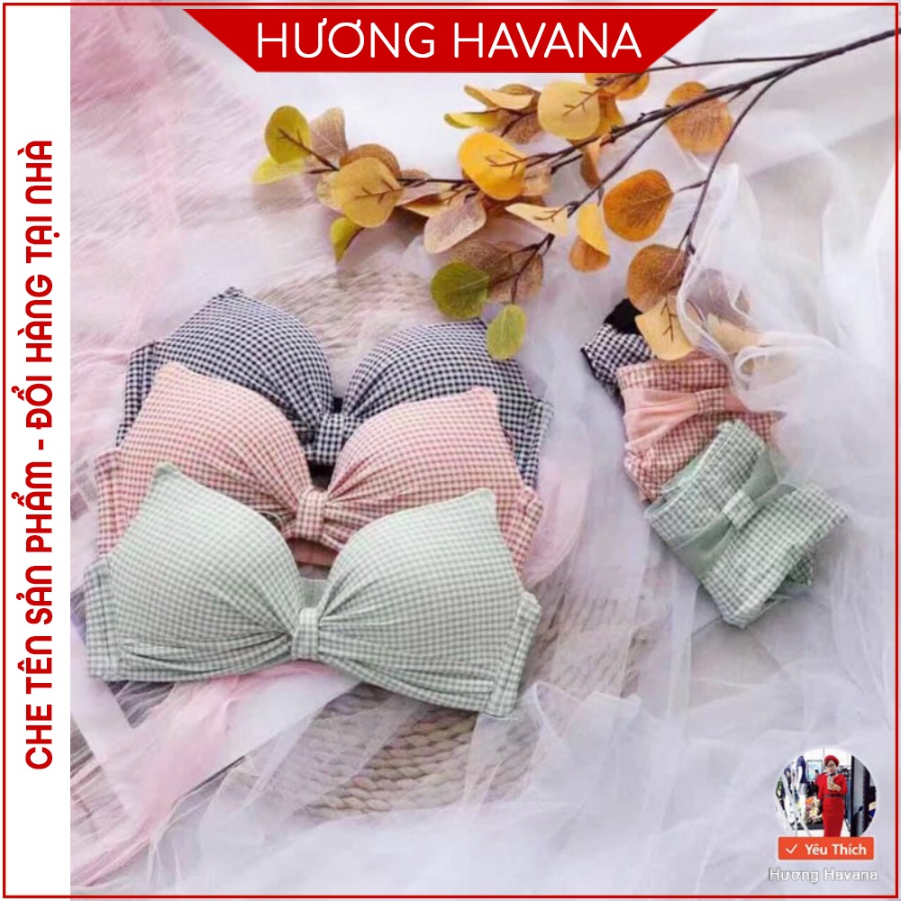 Bộ áo lót nữ nhún nơ kẻ dây kép đệm vừa + quần mã FLA55