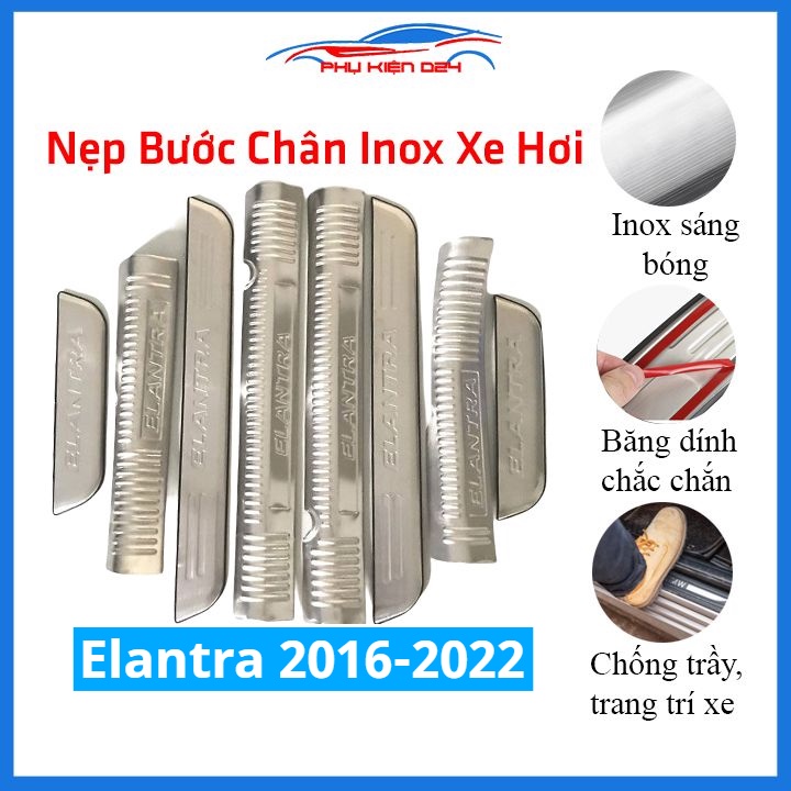 Bộ ốp bậc cửa trong ngoài nẹp bước chân Elantra 2016-2017-2018-2019-2020-2021-2022 Inox chống trầy trang trí xe