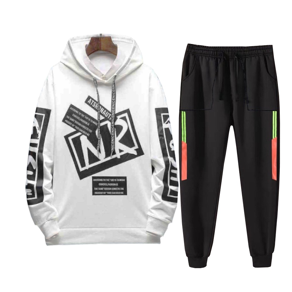Set Bộ 2 Món Quần Dài + Áo Hoodie Nón Nam Nữ Unisex Chất Vải Nỉ CB2_WAH091NI_MQU075NODEF7 (Nr + 2 Sọc Túi Vuông)