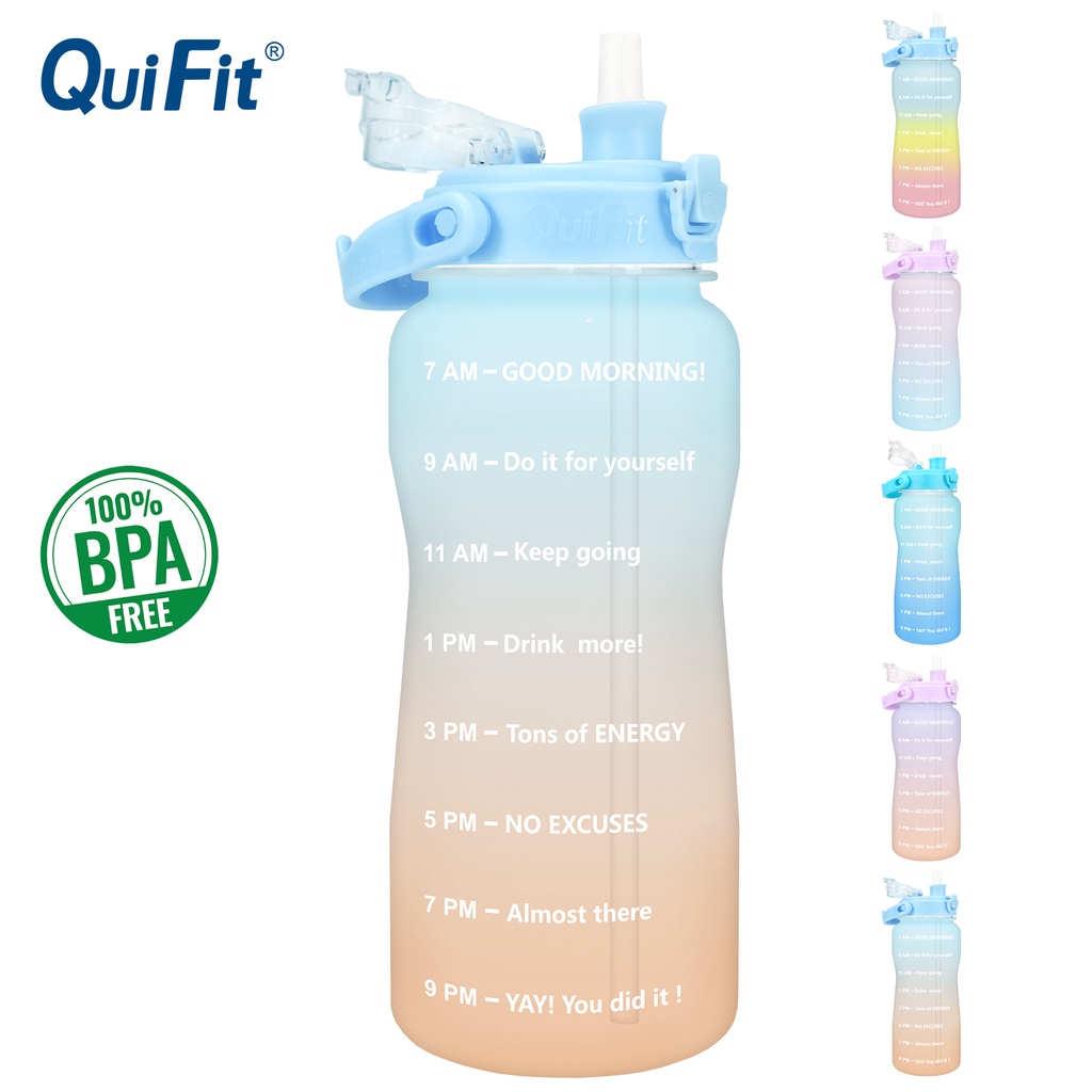 QuiFit Bình uống nước có nắp lật và ống hút không chứa BPA phong cách thể thao dung tích 2L