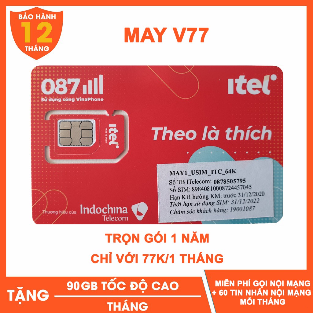 Sim 4g Vinaphone [GÓI CƯỚC ƯU ĐÃI] 90gb/1 tháng V77 Gọi Miễn Phí